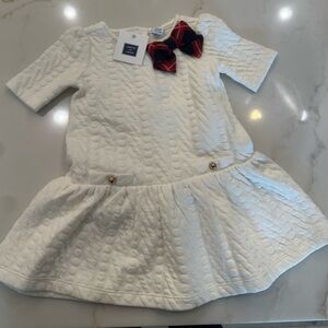 Janie and Jack Cream Outfit with Red and Blue Bow